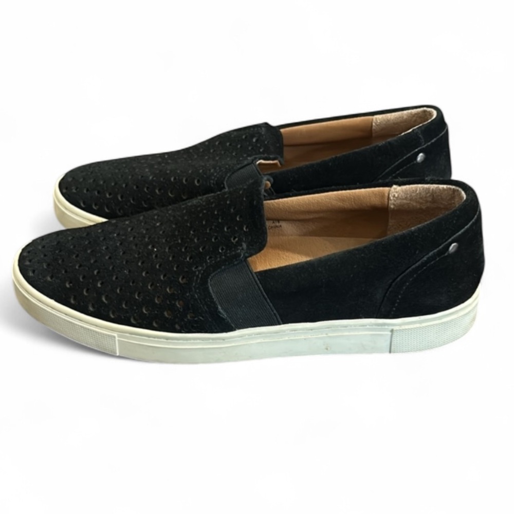 Frye and Co Peggy Perforated Black Suede Slip On Loafers Flats Women’s 8 Shoes